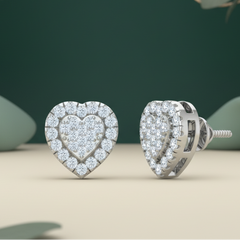 Heart Shaped Diamond Double Halo Stud Earrings