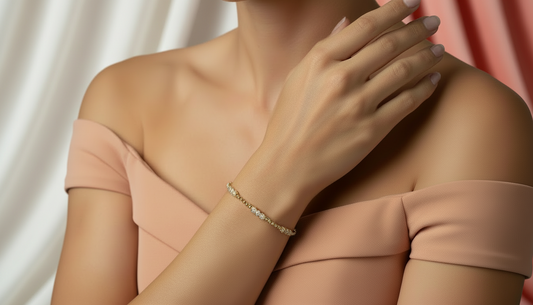 Gold Beaded Bangle with Bezel Set Diamonds