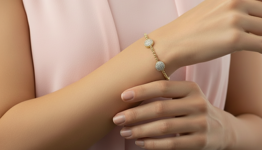 Unique Gold Beaded Bangle, Diamond Clusters