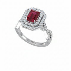 Emerald Cut Ruby One Cart With Double Halo