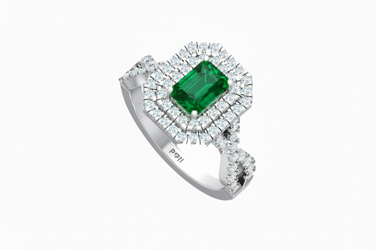 Emerald Cut Emerald One Cart With Double Halo
