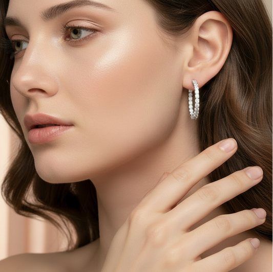 Brilliant Round Diamond In & Out Eternity Hoop Earrings