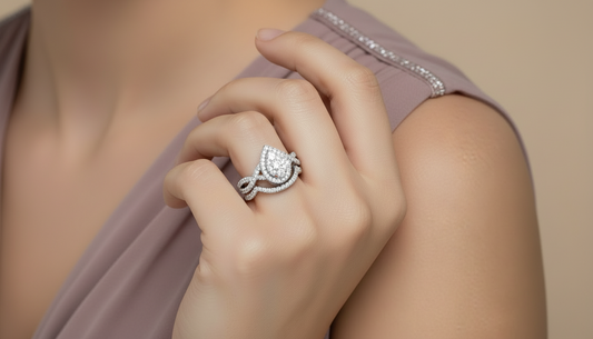 Pear Shaped Diamond Halo Twisted Bridal Set Ring