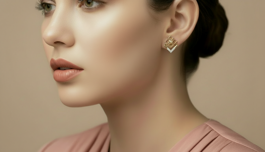 Modern Interlocking Square Gold & Lab Diamond Studs Earring