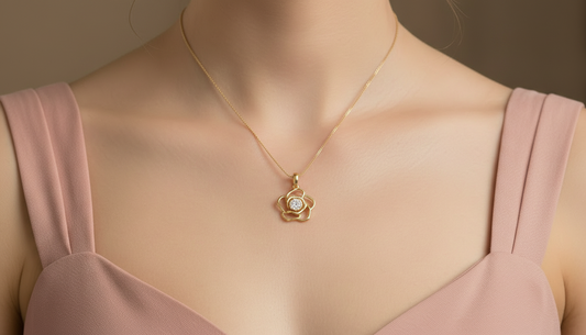 Modern Gold Finish Rosette Crystal Pendant