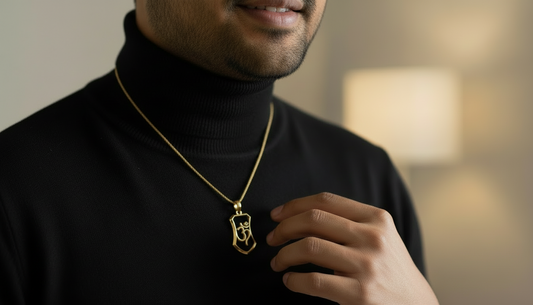 Men's Gold Om Shield Pendant with Diamond Accent