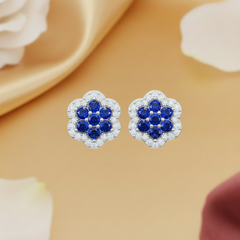 Brilliant Cut Sapphire & Diamond Floral Cluster Studs Earring