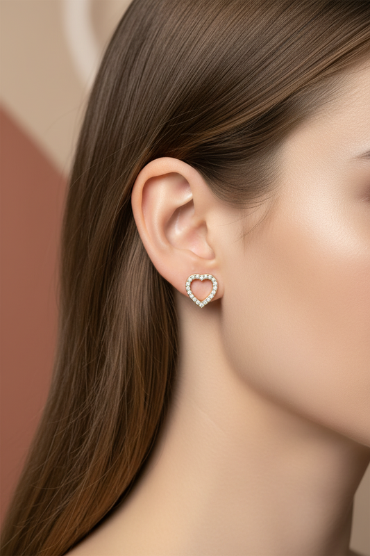 Dainty Diamond Open Heart Huggies Earrings