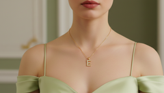 Dainty Gold & Diamond E Alphabet Pendant