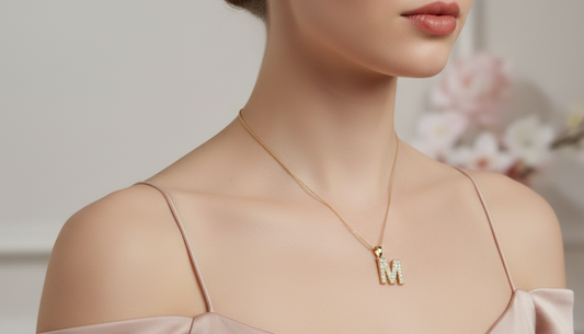 Dainty Gold & Diamond M Alphabet Pendant