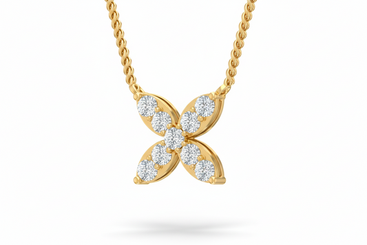 Classic Diamond Flower Cluster Necklace With Chain