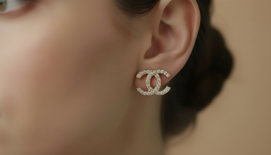 Interlocking Double C Diamond Stud Earrings