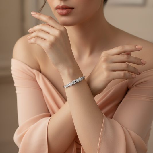 Hinged Gold Diamond Bangle with Floral Clusters