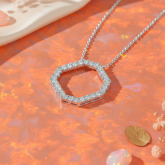 Modern Hexagonal Diamond Silhouette Necklace With Chain