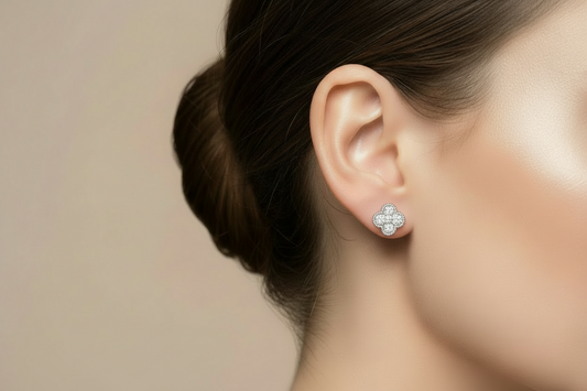 Diamond Clover Stud Earrings with Beaded Milgrain Edge