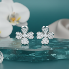 Diamond Heart Clover Stud Earrings
