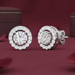Classic Round Diamond Solitaire Halo Stud Earrings