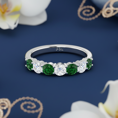 Seven Stone Emerald  With Diamond Half CTTW
